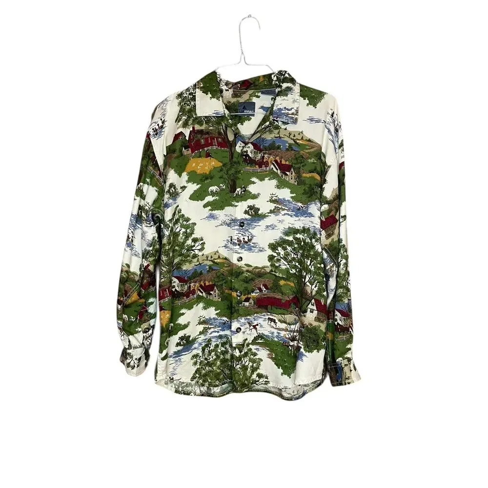 VTG Lizwear Novelty Farm Scene Countryside Horse Button Up Shirt M 90s Western - Picture 3 of 6